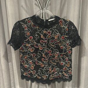 Zara Black and Orange/red tones Embellished Crop Blouse
